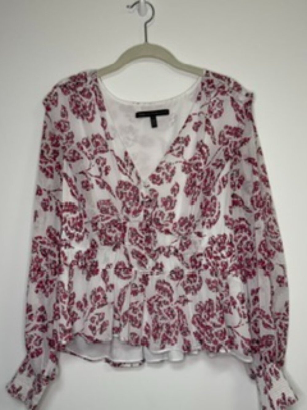 White House Black Market Flower Print Peplum V-Neck Long Sleeve Blouse - SIze L